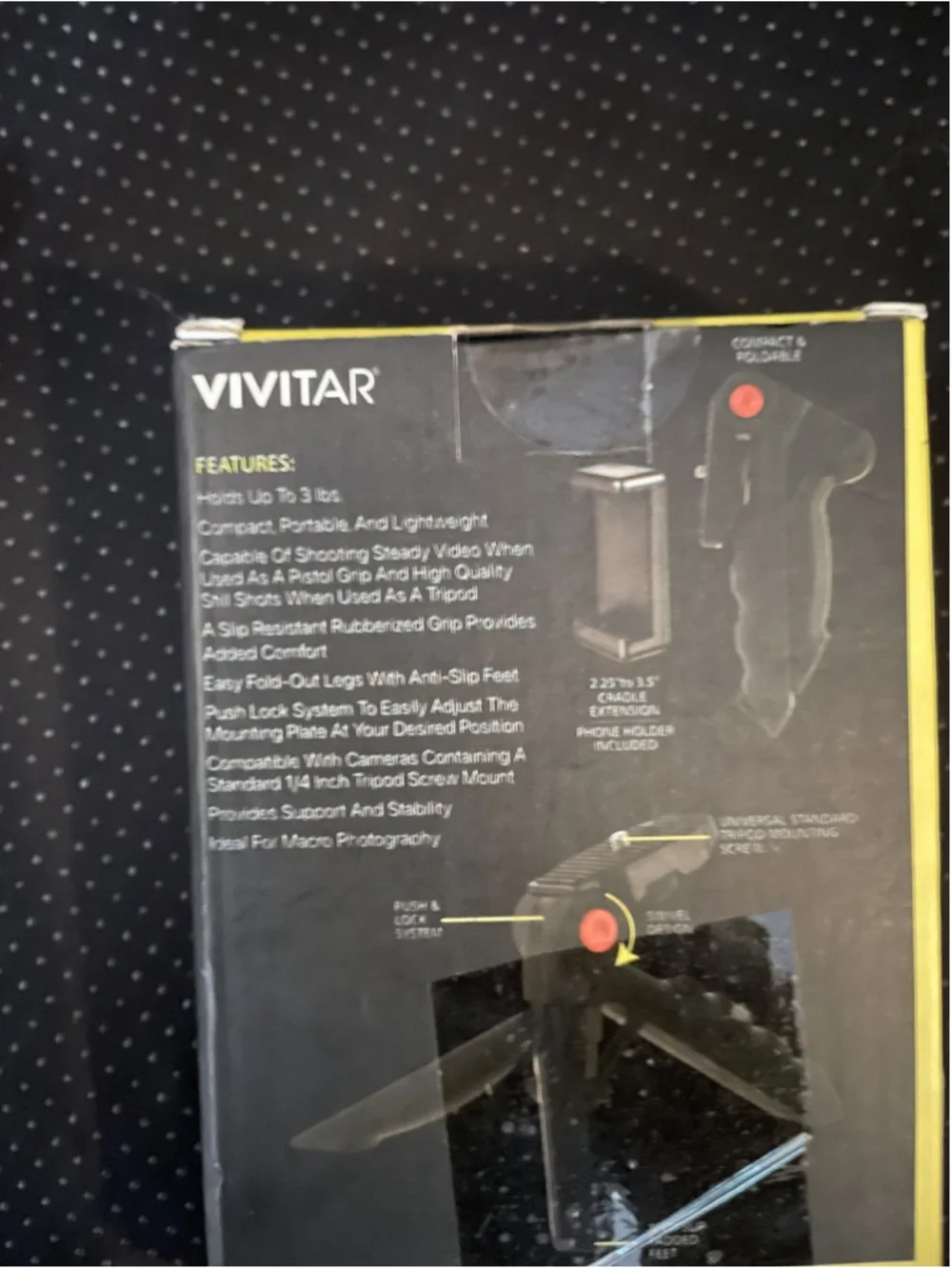 Mini Pistol Tripod Vivitar Includes Smartphone Holder Holds up to 3 lbs